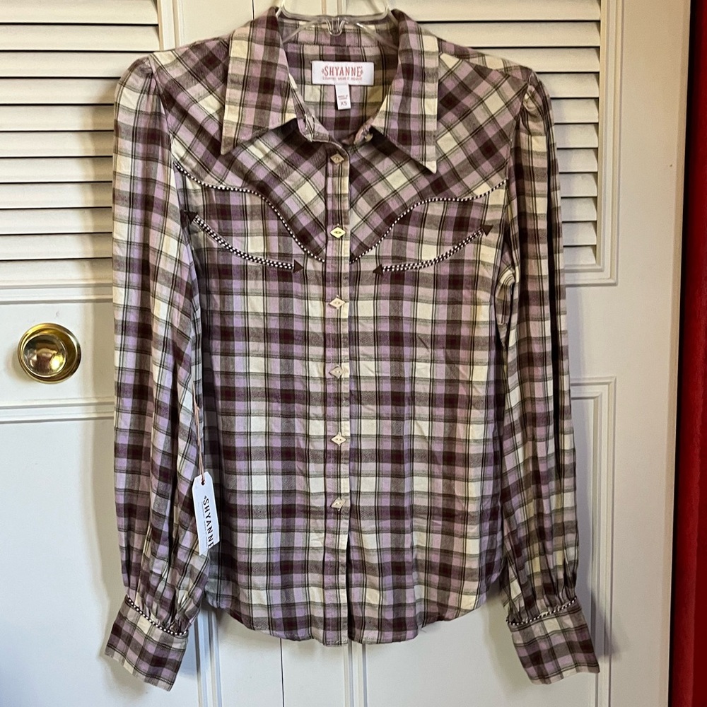 NWT Shyanne Purple and Cream Plaid Flannel Shirt XS
